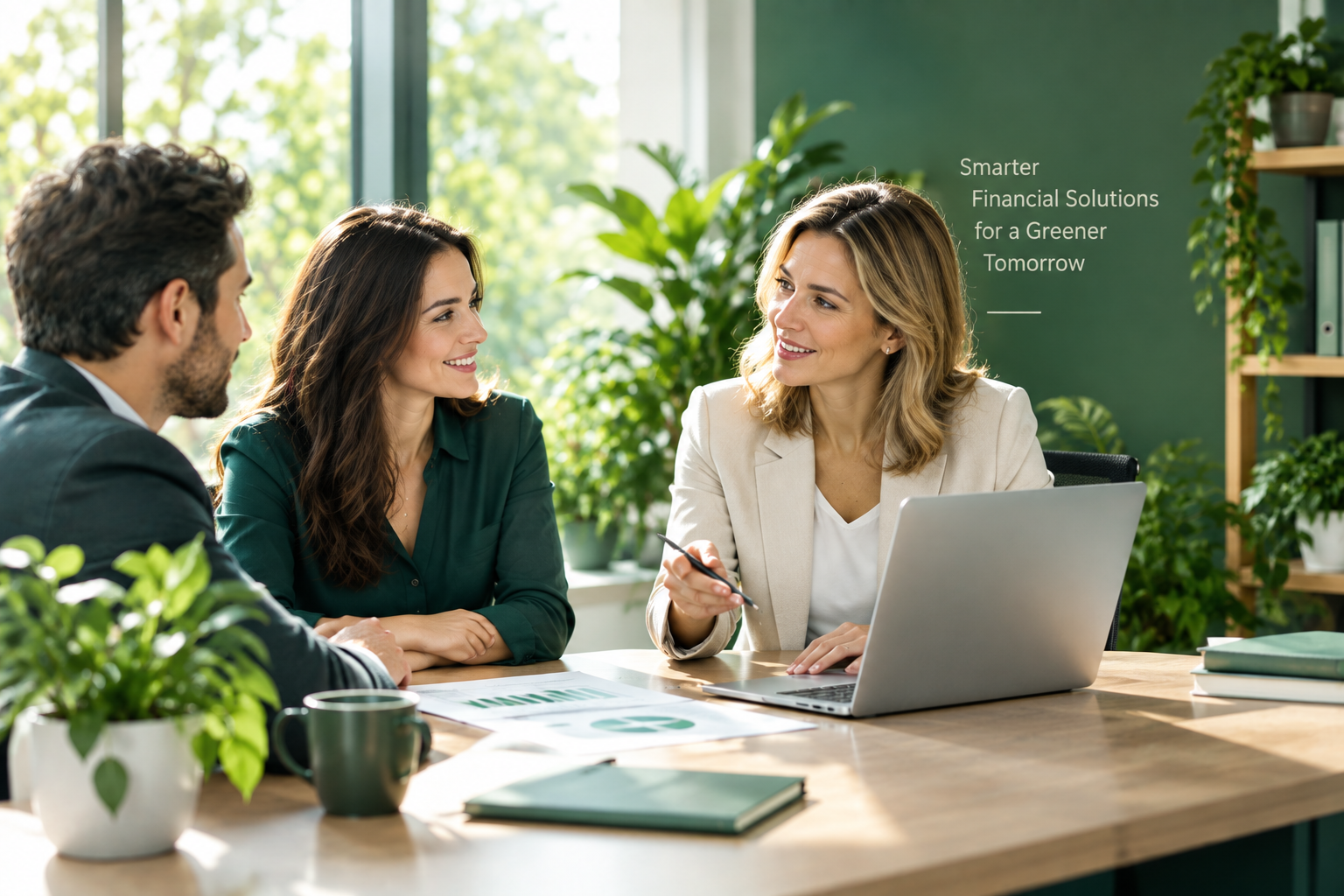 Colleagues discussing a business case around a meeting table