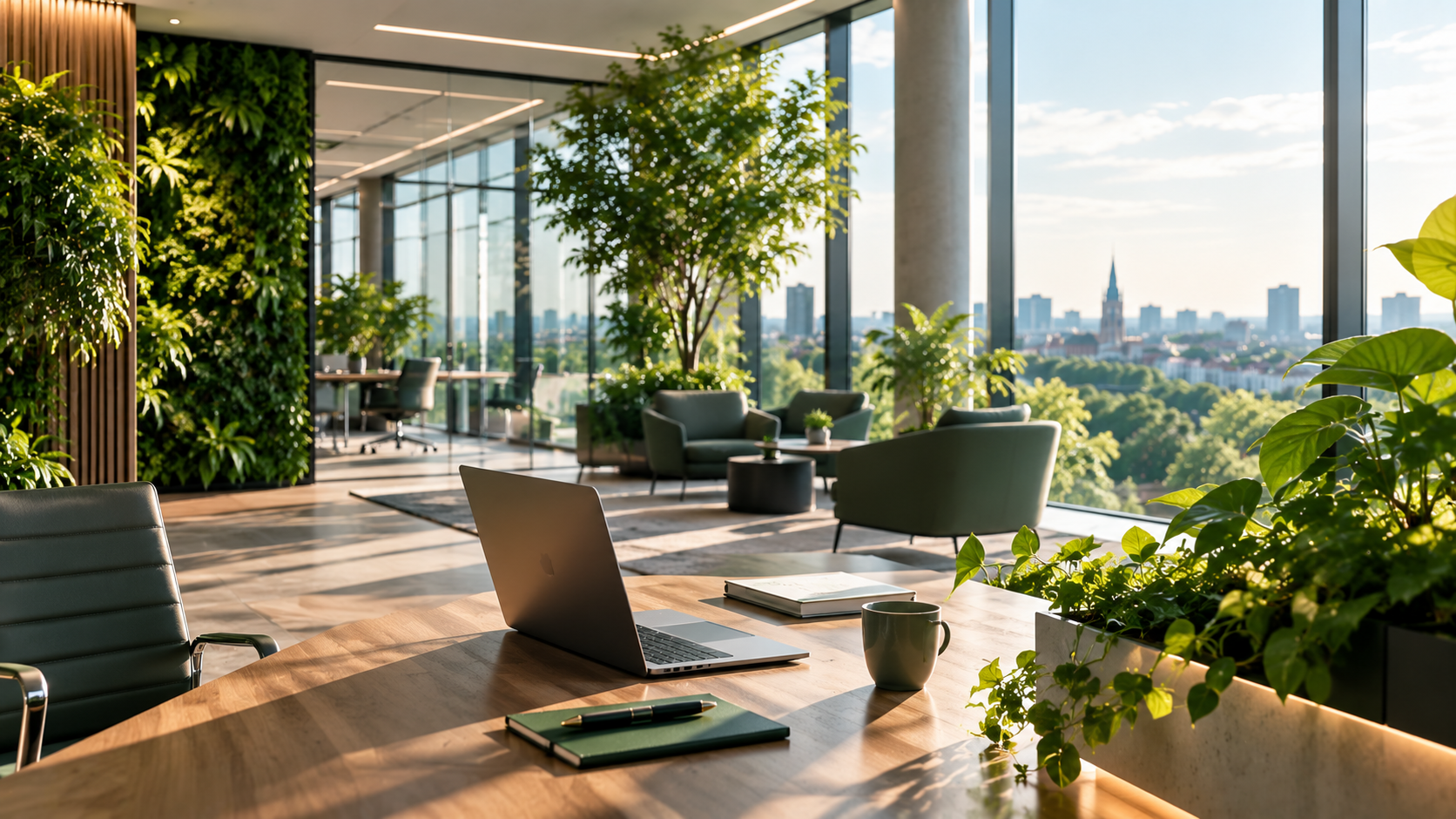 A calm office overlooking London parkland